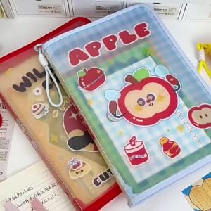 Túi đựng tài liệu a4 khóa kéo họa tiết dễ thương nhựa mờ tiện lợi