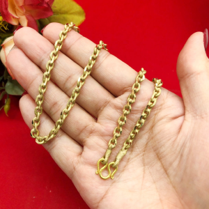 สร้อยคองานดิบทองเหลืองลายโซ่คตกิตพ่นทรายตัดลาย ความยาว 20 นิ้ว งานดิบไม่ได้ชุบ ทองเหลืองโบราณ ใส่อาบน้ำได้ พร้อมส่ง