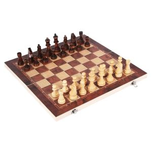 Wooden Chess Checkers Backgammon 3 Ways To Play Multi-function Table Puzzle Game Solid Wood Non-magnetic Folding Storage
