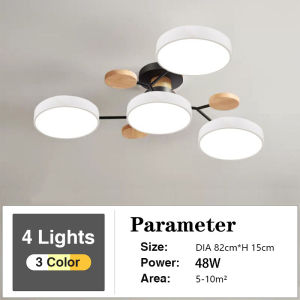 LED Chandelier Nordic Modern Wood Tri Color Ceiling Light Minimalist Semi Flush Mount Ceiling Lamp for Living Bedroom Dining Room