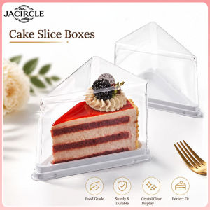 JACIRCLE 10Pcs Transparent Cake Mousse Dessert Packaging Box with Fork Baking Pastry Box Square Triangle Cake Slice Packaging