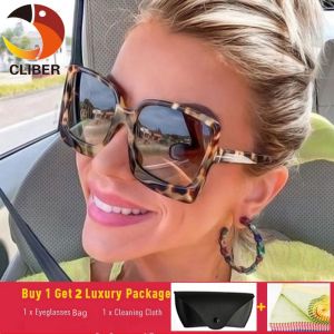 CLIBER 【Free Case】Luxury Cat Eye Sunglasses Women Fashion Square Sun Glasses Female Leopard Frame Eyewar Retro Shades Glasses UV400 Sunglass