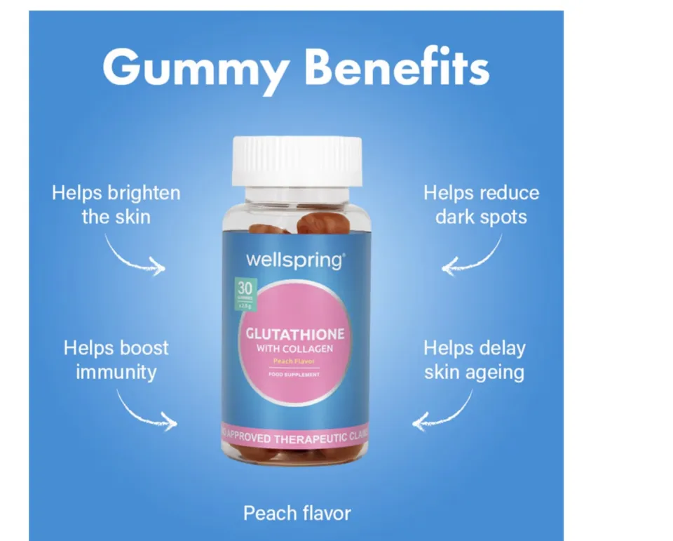 WELLSPRING Glutathione With Collagen Peach Flavor Gummies 30s