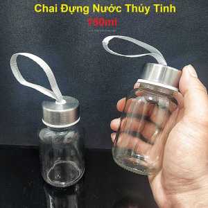 Chai Đựng Nước Thủy Tinh 150ML có dây treo (combo 2 cái) nắp thiếc vặn - Bình Thủy Tinh Đựng Nước - Chai Thủy Tinh Đựng Nước – Chai Detox