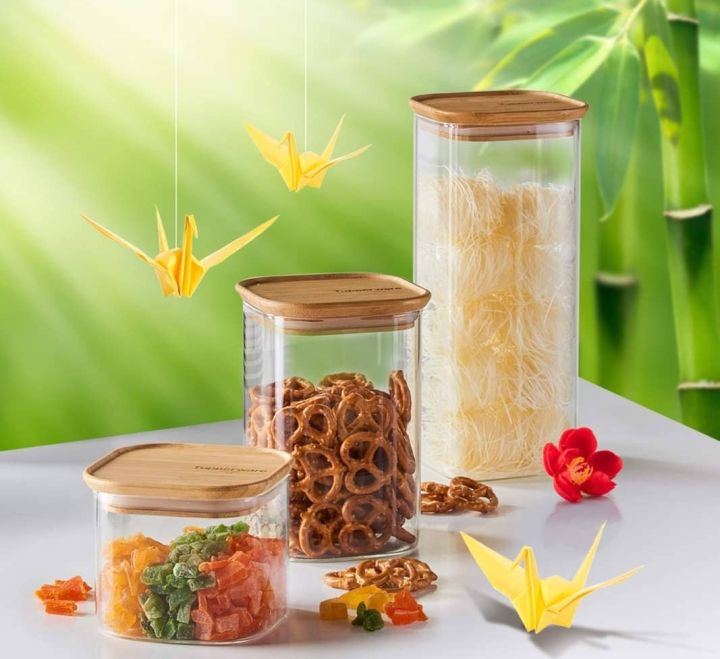 TUPPERWARE Glass & Bamboo Storage Jar (550ml, 1.1L, 1.9L) Food Storage /  Food Container / One Touch / Universal Jar | Lazada