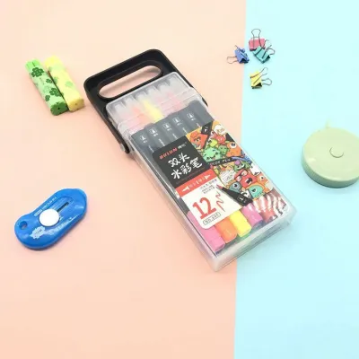 Double head watercolor pen Student painting Soft and hard watercolor pen washable