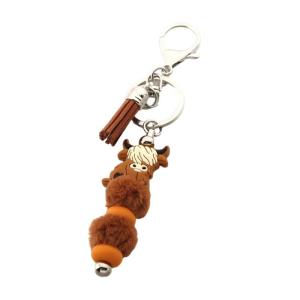 Highland Cow Pendant Keychain Soft Silicone Beaded Keyring with Colorful Tassels Key Rings Accessories for Women Men