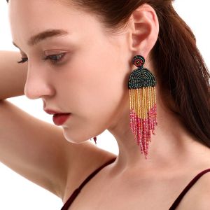 APPOINT Handmade Bohemian Tassel Long Earrings Rice Beads Vintage Dangle Earrings Ethnic Exaggerated Stud Earrings Women