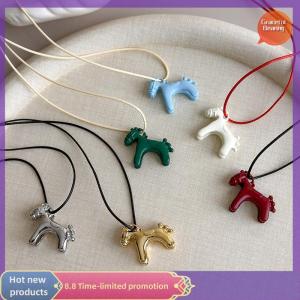 Graceful Minimalism Enamel Drip Glaze Colorful Horse Pendant Long Necklace Adjustable Sweater Chain Simple Jewelry Accessory Gifts