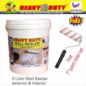 WALL SEALER HEAVY DUTY ( 5L ) ( FREE 7" ROLER SET ) FOR EXTERIOR & INTERIOR WALL PAINT WATER BASE WHITE COLOUR 5 LITER