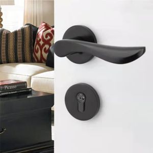 Modern Aluminum Mute Door Lock Lever Type Door Knob Doorknob Lock set for Main door Door handle for Bedroom Wood Doors Door Locks Inside Safety Black door knob set Original lock for door lock set