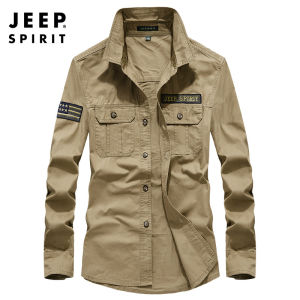 JEEP SPIRIT Áo Sơ Mi Nam Áo Sơ Mi Dài Tay Dáng Rộng Ngoại Cỡ Áo Sơ Mi Thường Ngày Thấm Hút Mồ Hôi Cotton Thoáng Khí