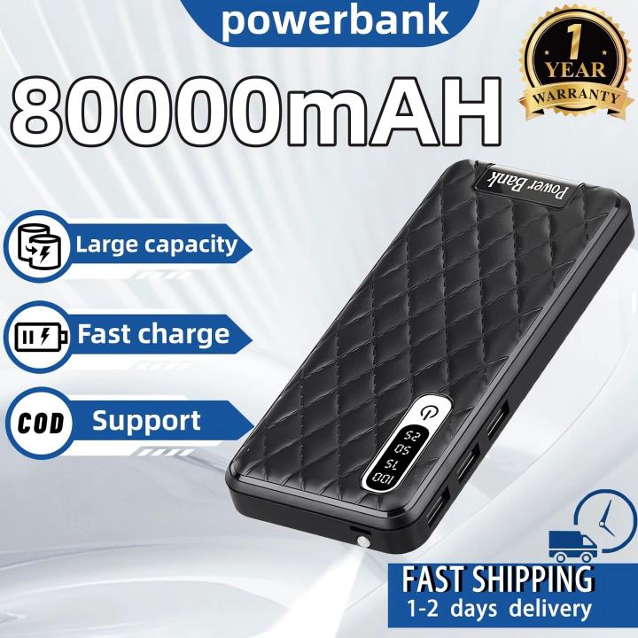 Original 80000mAh Powerbank LED flashlight Super Slim 3USB Power Bankfast Type-C charger Portable Mirror Screen Digital Disply   Fast Charging  Powerbank