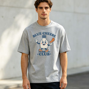 BLUE CHEESE CLUB Summer Men Cotton T-Shirts Vintage Retro Blue Cheese Dressing Character Print Funny Snack Meme Holiday Apparel
