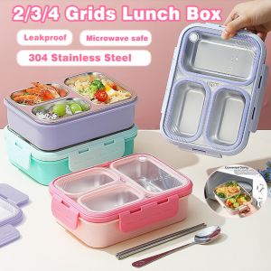 304 Stainless Steel Bento 2/3 Grids Lunch Box Microwave & Leakproof Bento Box Food Container Soup Bowl 便当盒 饭盒 不锈钢便当盒