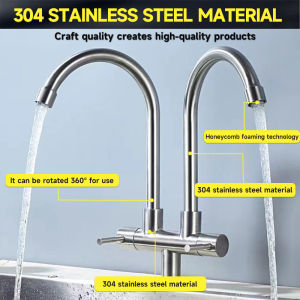 Double pipe double opening single hole single cold kitchen faucet 304 stainless steel swivel faucet