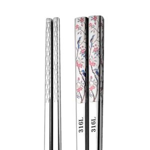 HJKL Tái sử dụng 316L Thép Không Gỉ Trung Quốc Phong Cách Hoa Anh Đào Ăn Bar Hộ gia đình Nhà bếp Công Cụ Đũa Đồ dùng nhà bếp Bộ đồ ăn