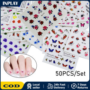 50pcs Flowers 3D Nail Sticker Love Letters Colorful Butterfly Leaf Flowers Line Pattern Nail Decals DIY Manicure Nail Art Stickers Summer Series Embossed Flowers Butterfly Self Adhesive Nail Art Decals DIY Nail Art Tools