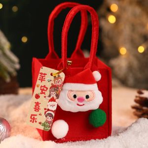 MKEB Cute Christmas Candy Bag Cartoon Santa Mini Felt Candy Bag Christmas Eve Gift with Handle Xmas Snacks Handbag Kindergarten