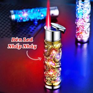 HỘP QUẸT - BẬT LỬA GA KHÒ TRỤ RỒNG KHẮC NỔI ĐÈN LED ĐỘC LẠ