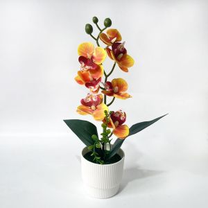 MIRELINA 7 Heads Artificial Orchid Potted Flower Pink with White Pot Simulated Flower Butterfly Orchid Potted Plastic Artificial Faux Plants Home Decor