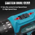 （COD）Makita cordless drill rechargeable portable dril Heavy Duty Original 48V wireless drill 2 Battery Brushless Set Drill Power Tool Bit. 