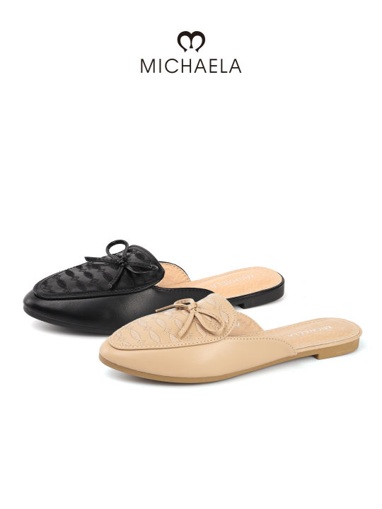 Michaela Womens Work Flat Shoes MICHAELA Embroidery Half Mules