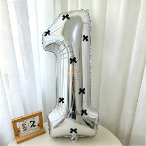 Silver Number Balloon with Colorful Bow Set for Baby Shower Birthday Party Wedding Anniversary Decoration