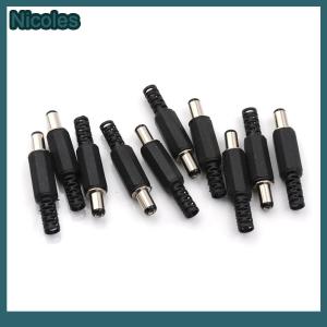 [Nicoles] 10Pcs 2.1mm x 5.5mm Male DC Power Plug Socket Jack Connector Black Plastic Cover