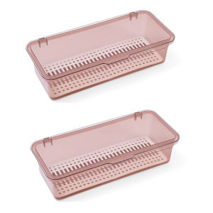 2ชิ้น กล่องเก็บของขนาดใหญ่พร้อมฝาปิด / ถาดใส่ช้อนส้อมพลาสติกพร้อมที่คว่ำจาน / อุปกรณ์สำหรับรับประทานอาหารและช้อนส้อม / สำหรับช้อน ส้อม มีด / ภาชนะเก็บของในห้องน้ำพร้อมฝาปิด