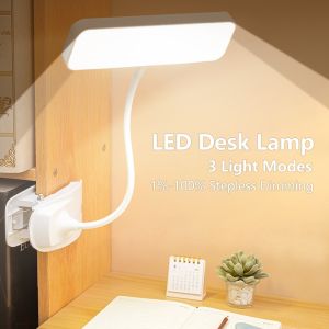 360° Flexible LED Table Lamp with Clip 3 Gear Dimmable USB Rechargeable Bedside Light for Study Read Work Eye-protection Night Light