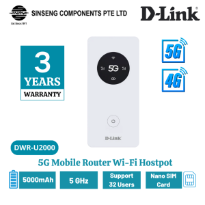 D-Link DWR-U2000 5G Mobile Router Wi-Fi Hostpot | 5G NR SA and NSA | 5G/4G/LTE | 5000mAH | up to 32 devices