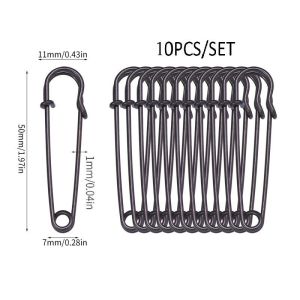 10pcs 50mm Stainless Steel Safety Pin Thickened Anti-Deformation Design Clothing Luggage Fixed Pin Buckle Pin Multifunctional