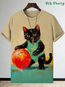 Japanese Cat Graphic T Shirts 3D Fun Animal Print Short Sleeve Tee Casual Round Neck Oversized T-Shirt Retro Mens Clothing Top
