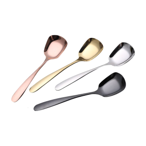 Pack of 2 Ergonomically Produced Stainless Steel Square Head Spoons for Comfortable Grip in Various Dining Setting