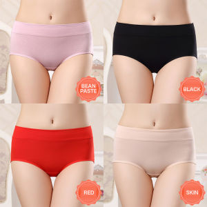KUCHAR 4pcs M-4XL Plus Size Cotton Panties Women Solid Color Mid-Waist Tummy Control Briefs Antibacterial Crotch Mother Underwear