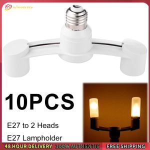 Winnereco 10Pcs E27 To E27 Dual Heads Lamp Holder Flame Retardant 2 in 1 Light Bulb Converter for Warehouse Basement