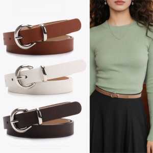 MAYIT Simple Womens Belt Adjustable PU Leather Buckle Belt Trend Casual Waistband Women
