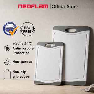 Neoflam Flutto Antimicrobial Cutting Board (2 Piece) | Non-slip grip edges | Non-porous | Knife friendly | Reversible