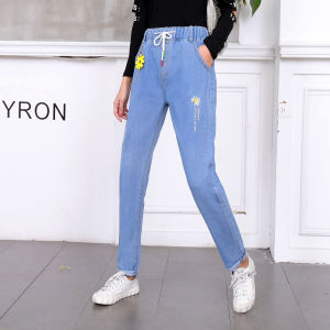 ส่งไว PNshop กางเกงยีนส์แฟชั่นผู้หญิงทรงสวยมีเชือกผูก  กระเป๋าแฟชั่น 2 ข้าง กางเกงยีนส์ขายาวรุ่น 20 # ผ้าใส่สบาย