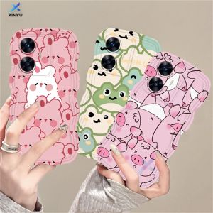 (Lokal Ready) Xinyu Casing hp Realme C55 C53 C51 10 4G C35 C33 C31 C30 C21Y 9i 8i 6i 5s 5i 7i C15 C25 C25Y C12 C11 C20 C3 C2 C1 Narzo 50 Prime Kartun Lucu Kelinci Kelinci Merah Muda Piggy dan Katak Tepi Gelombang TPU Silicon Cover