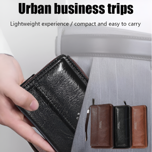 Mens Long Wallet Large Capacity Casual Medium Long Soft Headed Cowhide Business Wallet Man