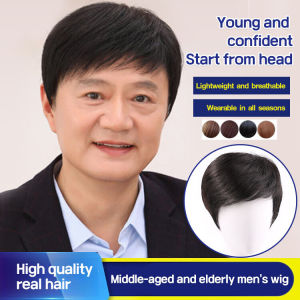 Natural Hairpiece Realistic Mens Wig for Middle-Aged Gentlemen