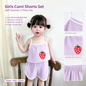 AILEBE Kids Sets Spaghetti Sleeveless Top Elastic Shorts Set Soft Breathable Ice Silk Summer Wear Skin-Friendly Stretchy Comfy Perfect For Daily Play Beach Outings Pambahay OOTD For Baby Girls 1-10 Years