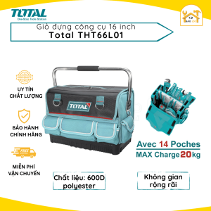 Giỏ đựng công cụ 16 inch TOTAL THT66L01 Túi đựng đồ nghề dụng cụ 14 ngăn đeo vai - Hàng chính hãng.