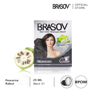 BRASOV Shampoo Pewarna Rambut BONUS Sarung Tangan Extra Nino 1 Sachet Bebas Ammonia Hair Color Shampoo Black 01 BPOM XX-CT Hitam