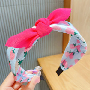 JJT Cute Strawberry Pattern Headbands for Kids - Soft Fabric Hair Accessories with Bow Design Perfect for Princess Style