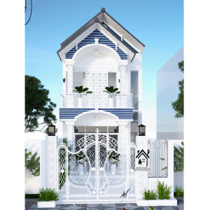 5x16m Bản Vẽ Thiết Kế Nhà Lô Phố 2 Tầng Tân Cổ Điển 3 phòng ngủ. In Giấy A3 ảnh 3D màu Kiến Trúc Kết cấuchiếu sáng.