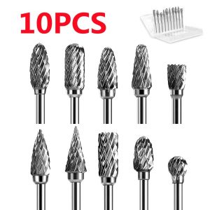 10 PCS Long Metal Grinding Tungsten Carbide Drill Bits Burr 6x3mm Mata Rotary Porting Tool