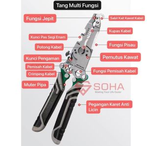 TK-41 Tang Kupas Kabel Wire Stripper Dekrustasi Pengupas Kawat Tang Multi 18 in 1 Perbaikan Kabel Tang Pemotong Kabel